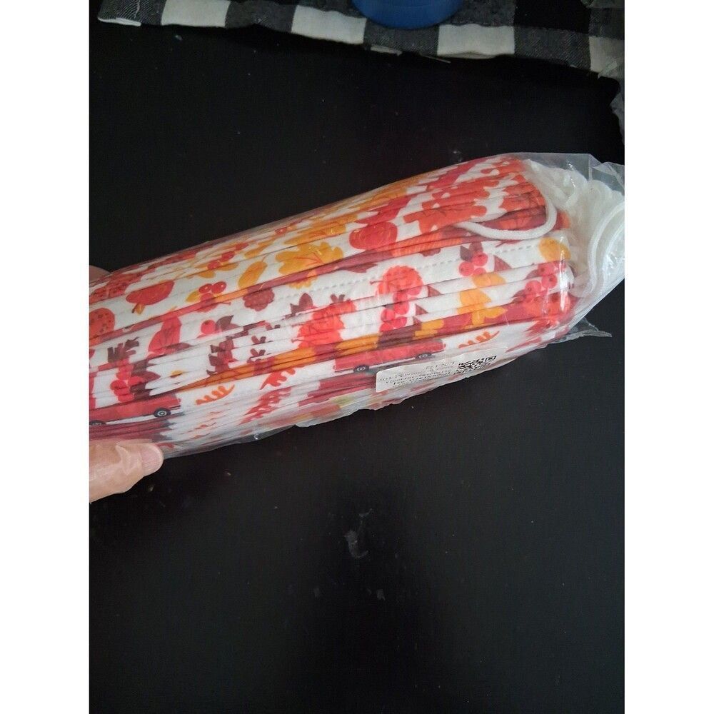 Adult Face Mask 50 Pieces Fall Thanksgiving Turkey's Red Truck Pumpkins NWT - Picture 2 of 5